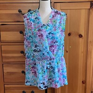 XL, Floral, Navy, Blues/Greens/Pink Blouse. 0 flaws
